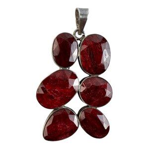 Large Faceted Bezel Set Kashmir Ruby Pendant 925 Sterling Silver Boho Chic Jewel